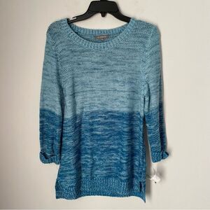 NY Collection Women’s Folded Sleeve Crew Neck Thick Knit Ombre Green Sweater L